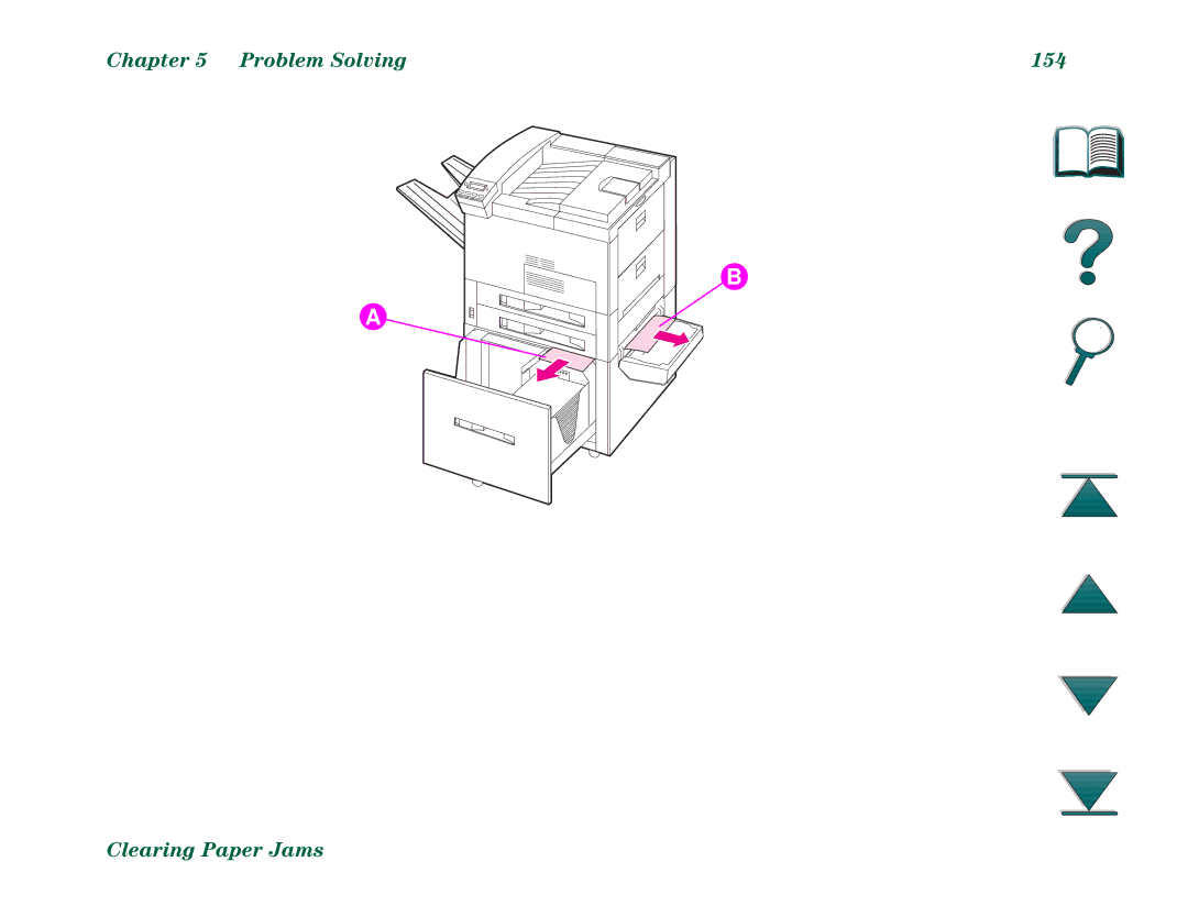 HP 8000DN, 8000N manual Problem Solving 154 Clearing Paper Jams 