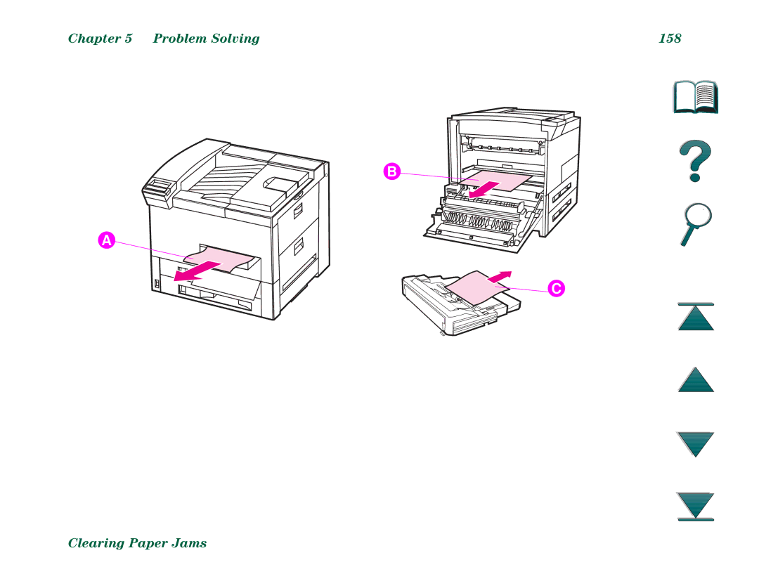 HP 8000DN, 8000N manual Problem Solving 158 Clearing Paper Jams 