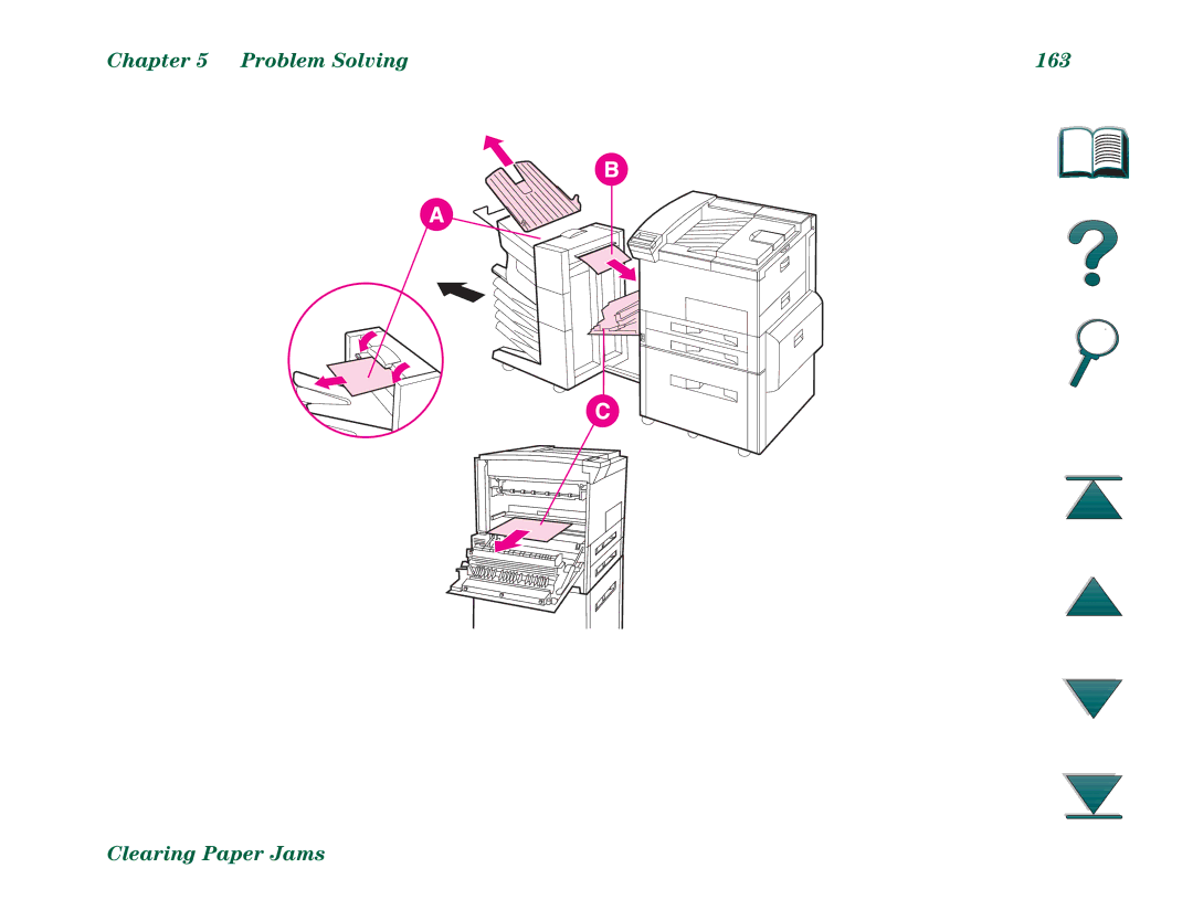 HP 8000N, 8000DN manual Problem Solving 163 Clearing Paper Jams 