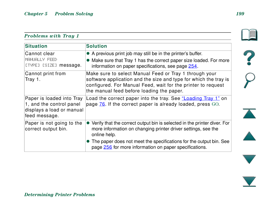 HP 8000N, 8000DN manual Problem Solving 199 Problems with Tray, Situation Solution 