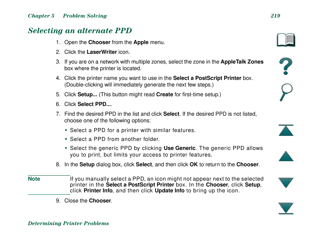 HP 8000N, 8000DN manual Selecting an alternate PPD, Problem Solving 219, Click Select PPD 