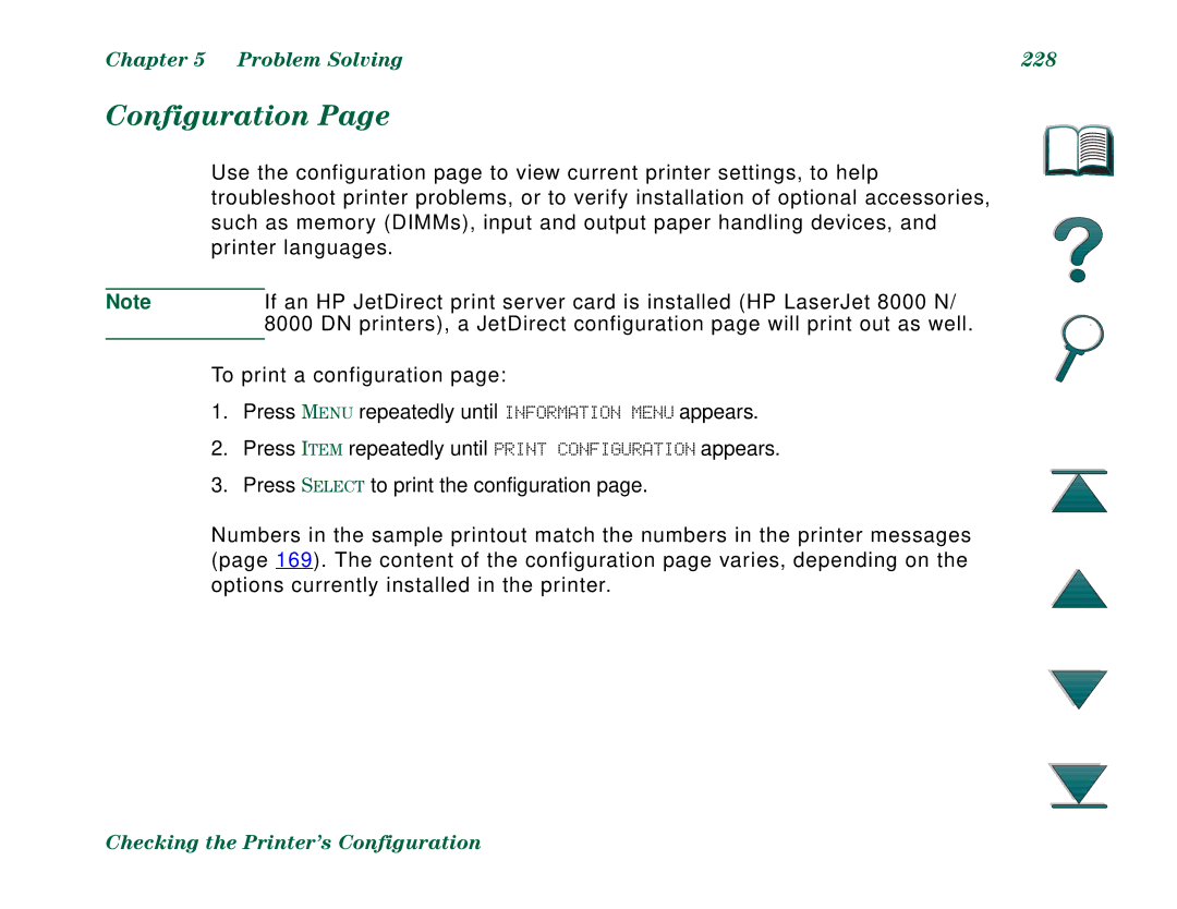 HP 8000DN, 8000N manual Configuration, Problem Solving 228 