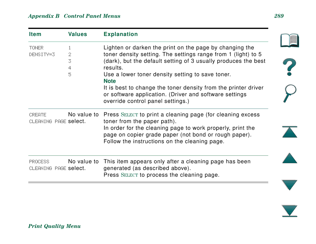 HP 8000N, 8000DN manual Appendix B Control Panel Menus 289 