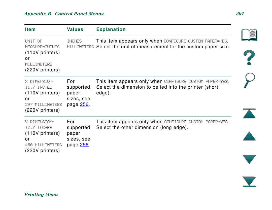 HP 8000N, 8000DN manual Appendix B Control Panel Menus 291 