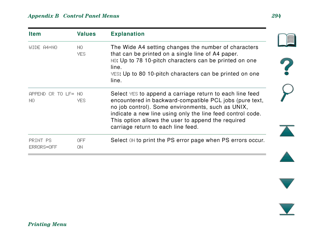 HP 8000DN, 8000N manual Appendix B Control Panel Menus 294 