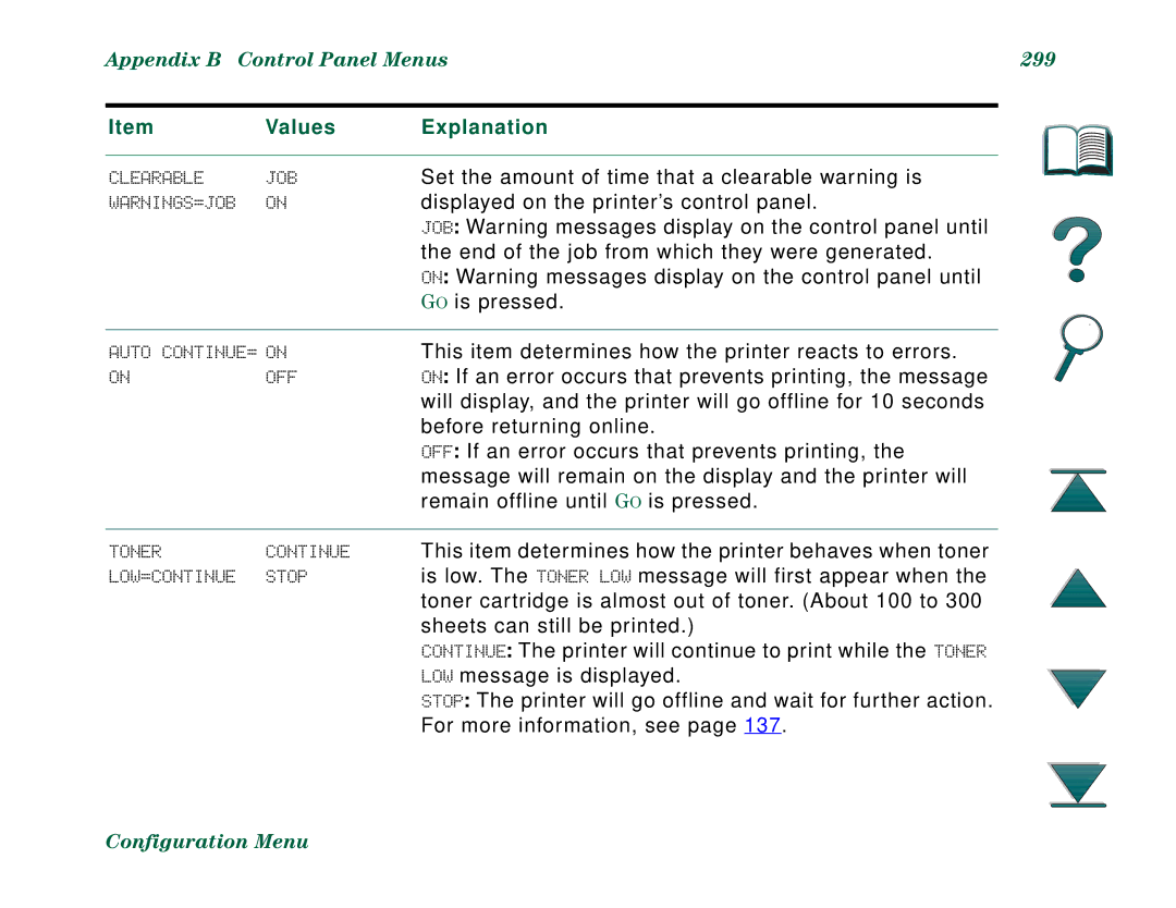 HP 8000N, 8000DN manual Appendix B Control Panel Menus 299 