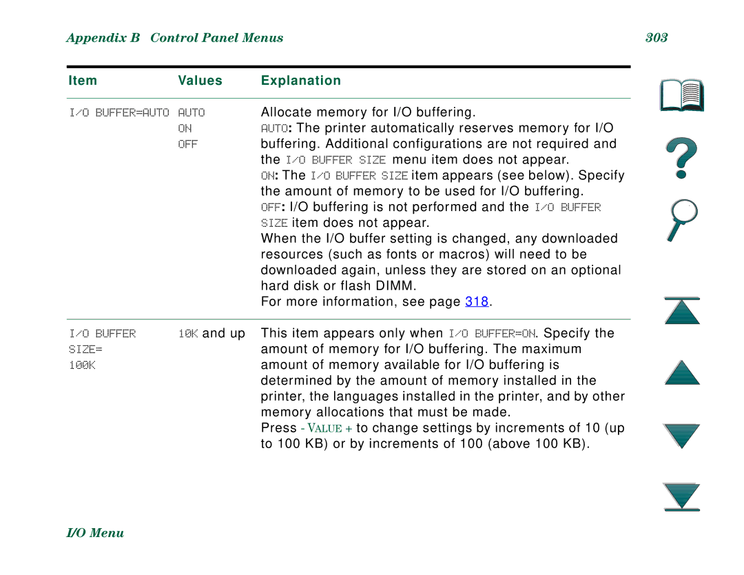 HP 8000N, 8000DN manual Appendix B Control Panel Menus 303 