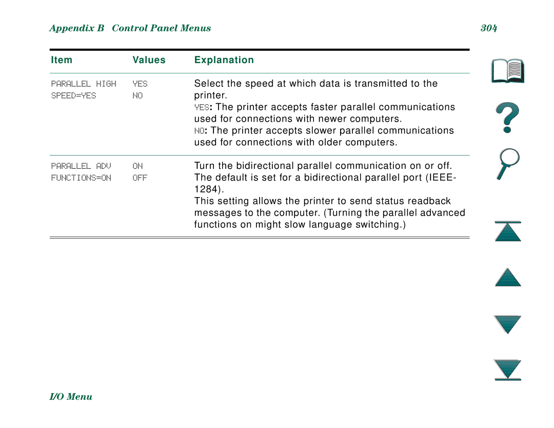 HP 8000DN, 8000N manual Appendix B Control Panel Menus 304 