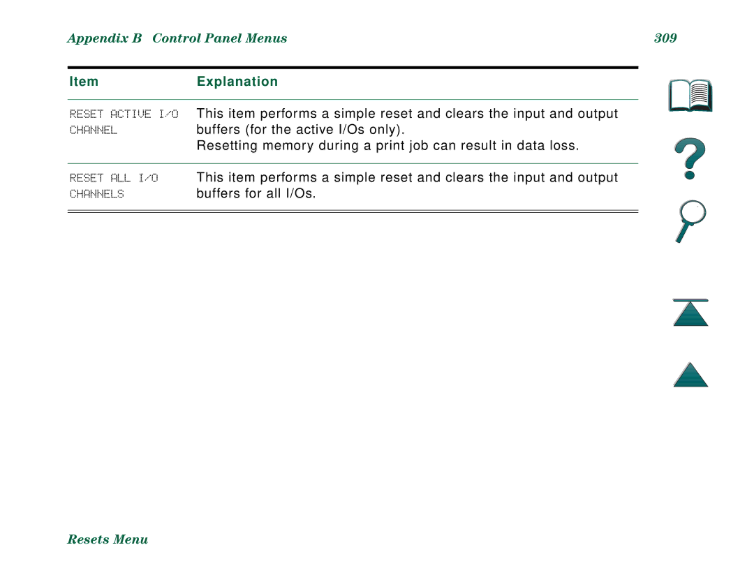 HP 8000N, 8000DN manual Appendix B Control Panel Menus 309 