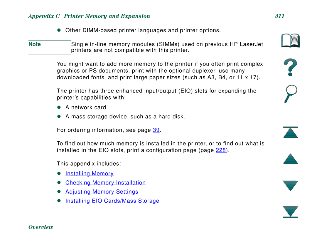 HP 8000N, 8000DN manual Appendix C Printer Memory and Expansion 311 