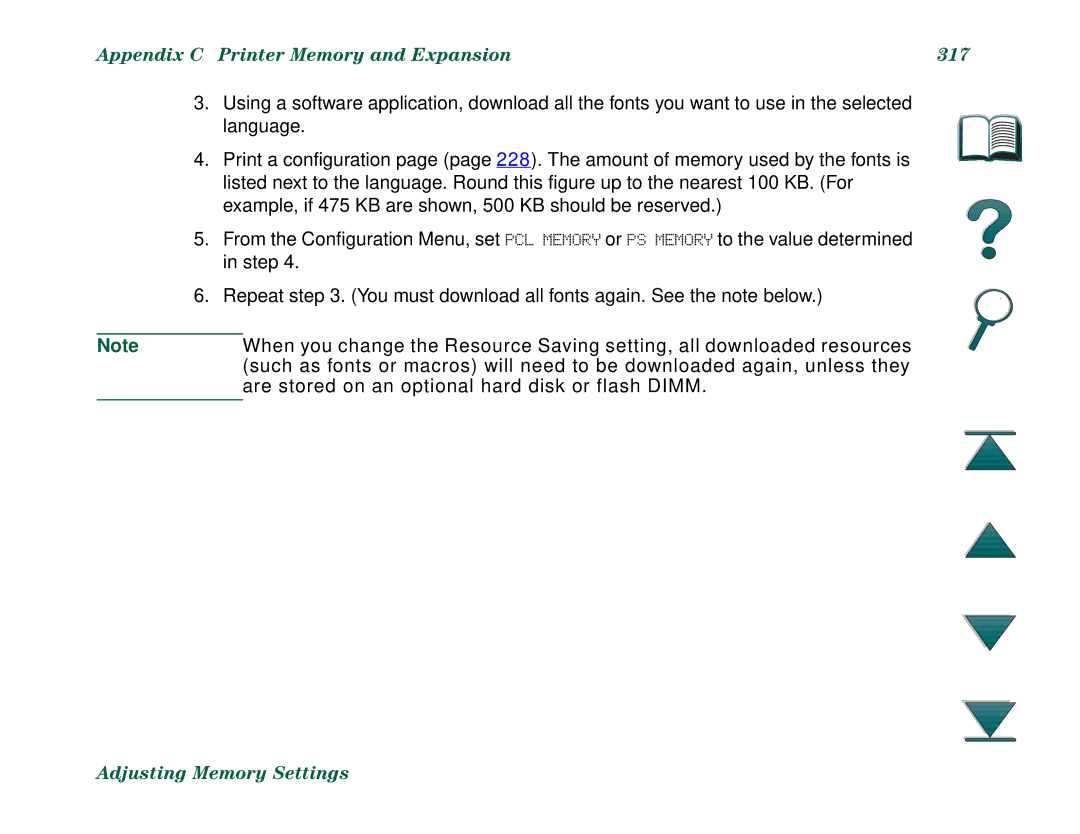 HP 8000N, 8000DN manual Appendix C Printer Memory and Expansion 317 