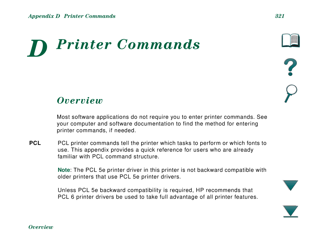 HP 8000N, 8000DN manual Appendix D Printer Commands 321 