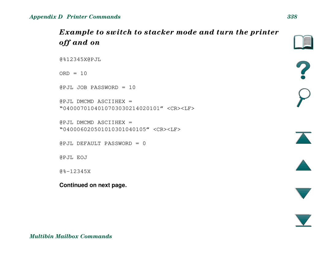 HP 8000DN, 8000N manual Appendix D Printer Commands 338 