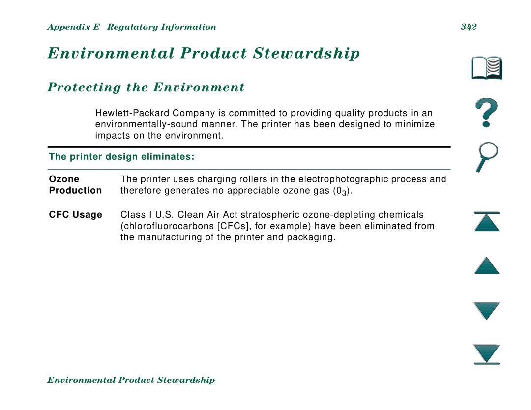 HP 8000DN, 8000N manual Environmental Product Stewardship, Protecting the Environment, Printer design eliminates 