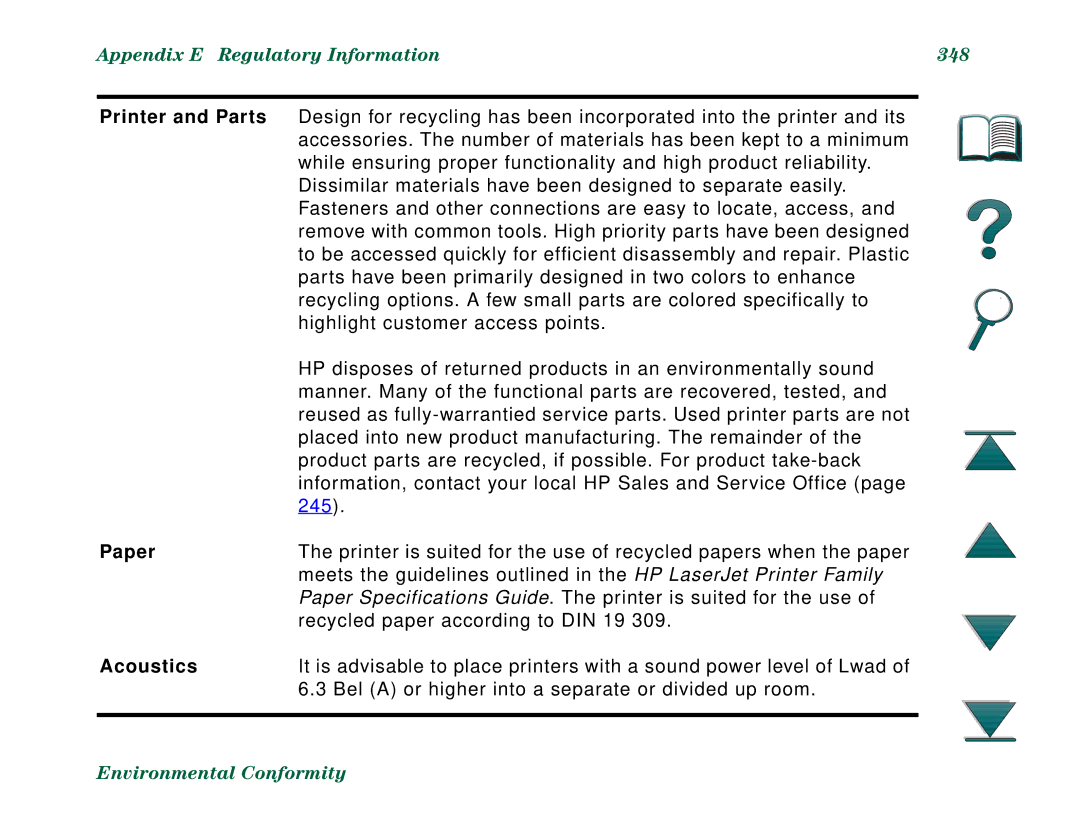 HP 8000DN, 8000N manual Appendix E Regulatory Information 348, Acoustics 