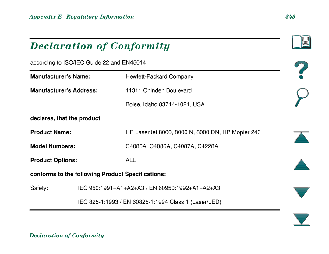 HP 8000N, 8000DN manual Declaration of Conformity 