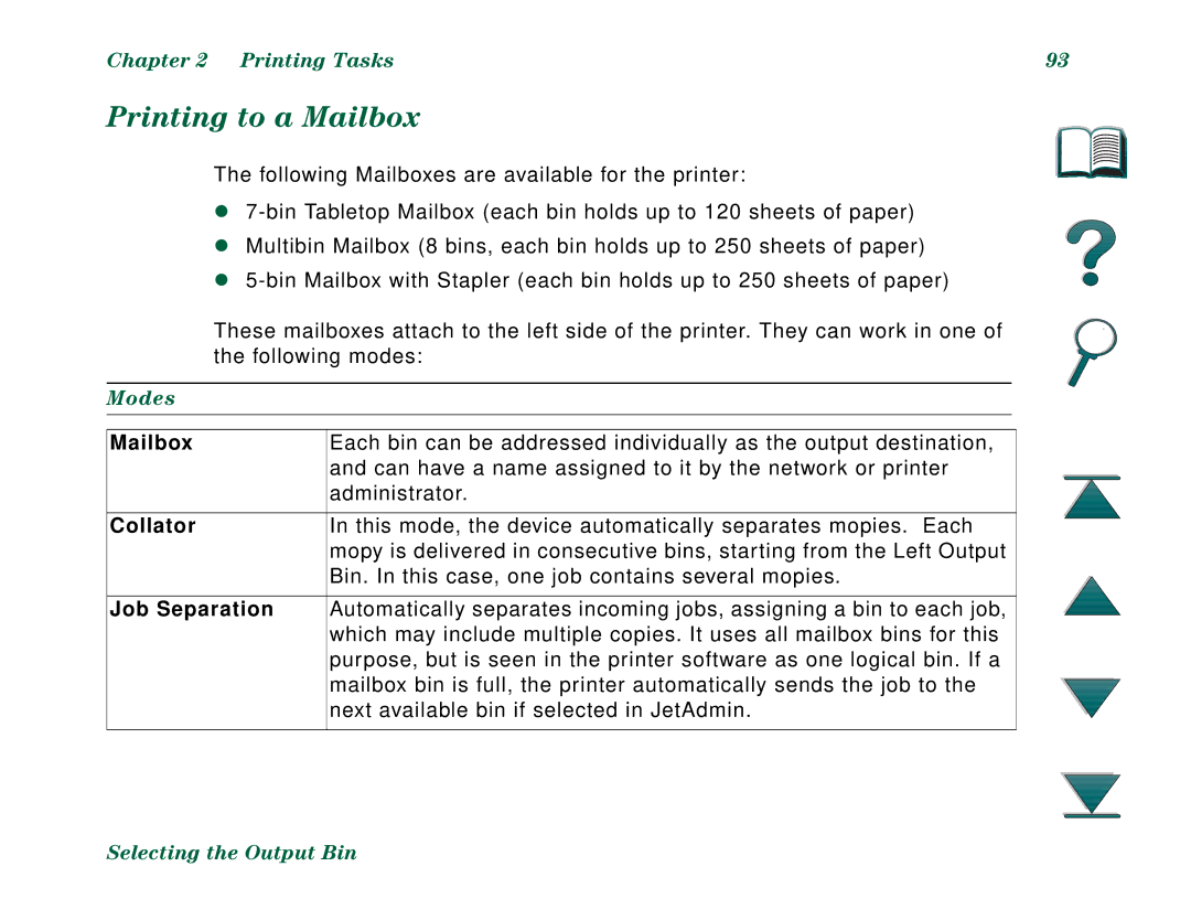 HP 8000N, 8000DN manual Printing to a Mailbox, Modes, Collator, Job Separation 