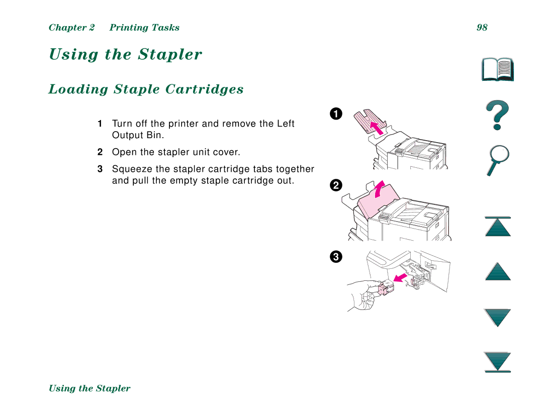 HP 8000DN, 8000N manual Using the Stapler, Loading Staple Cartridges 