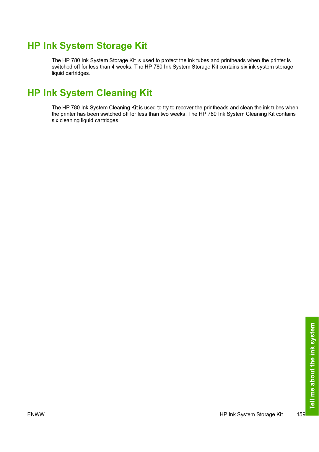 HP 8000s manual HP Ink System Storage Kit, HP Ink System Cleaning Kit 