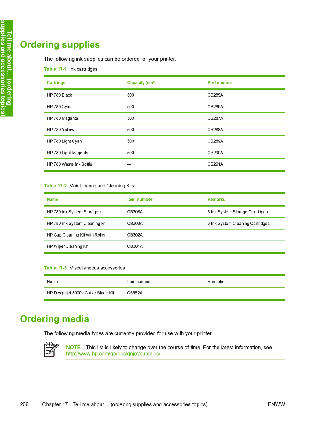 HP 8000s manual Ordering supplies, Ordering media 