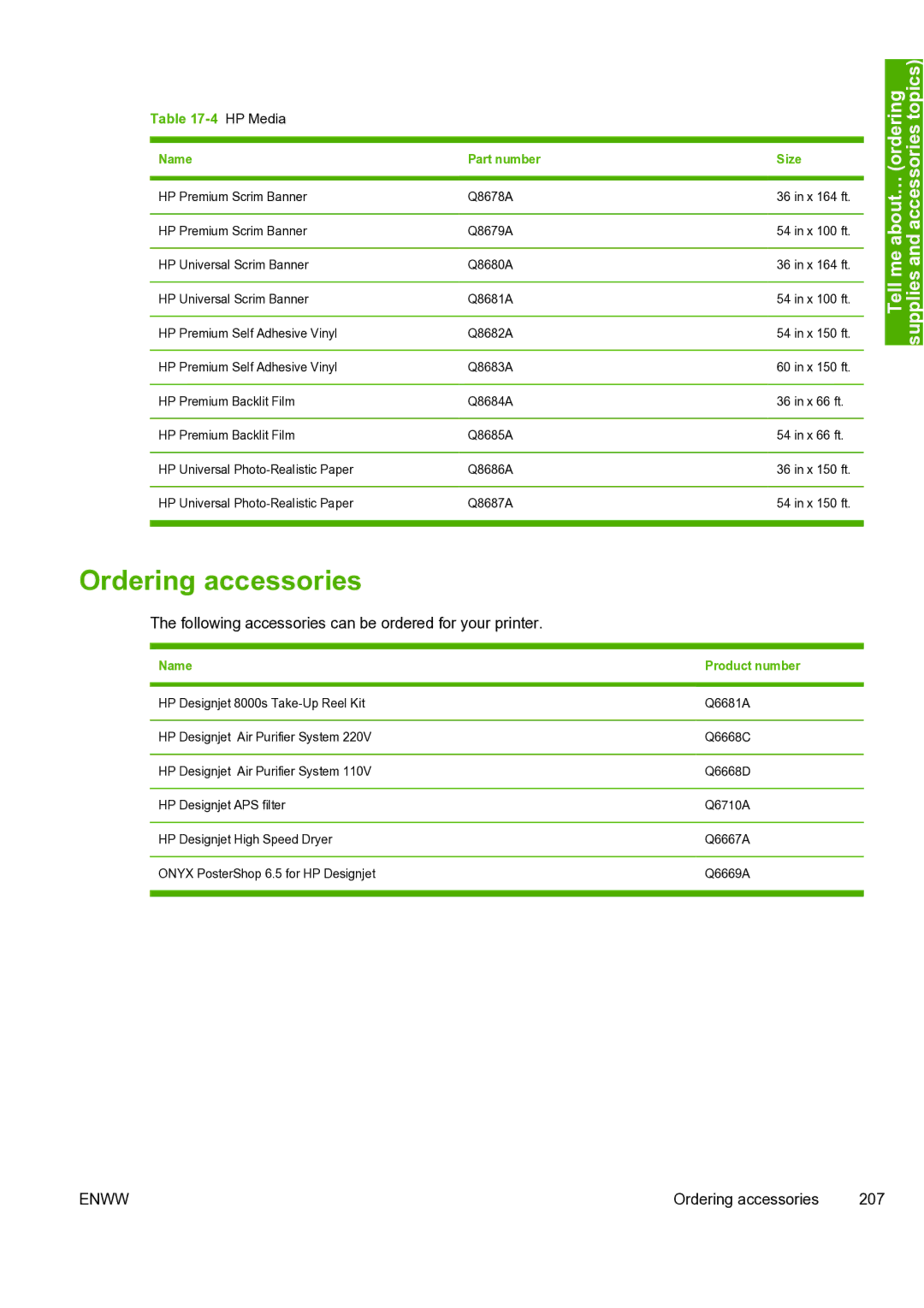 HP 8000s manual Ordering accessories, HP Media 