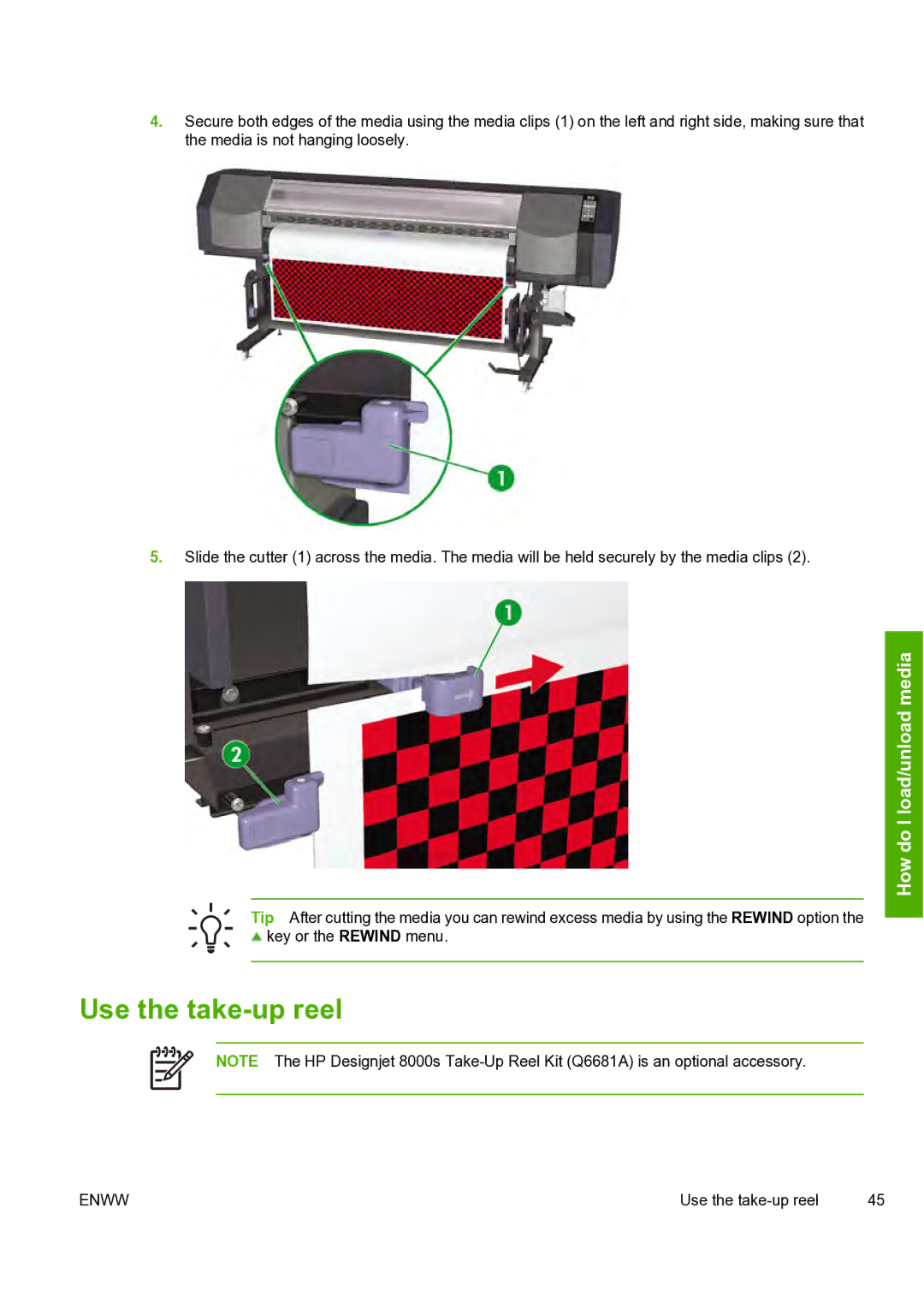 HP 8000s manual Use the take-up reel 