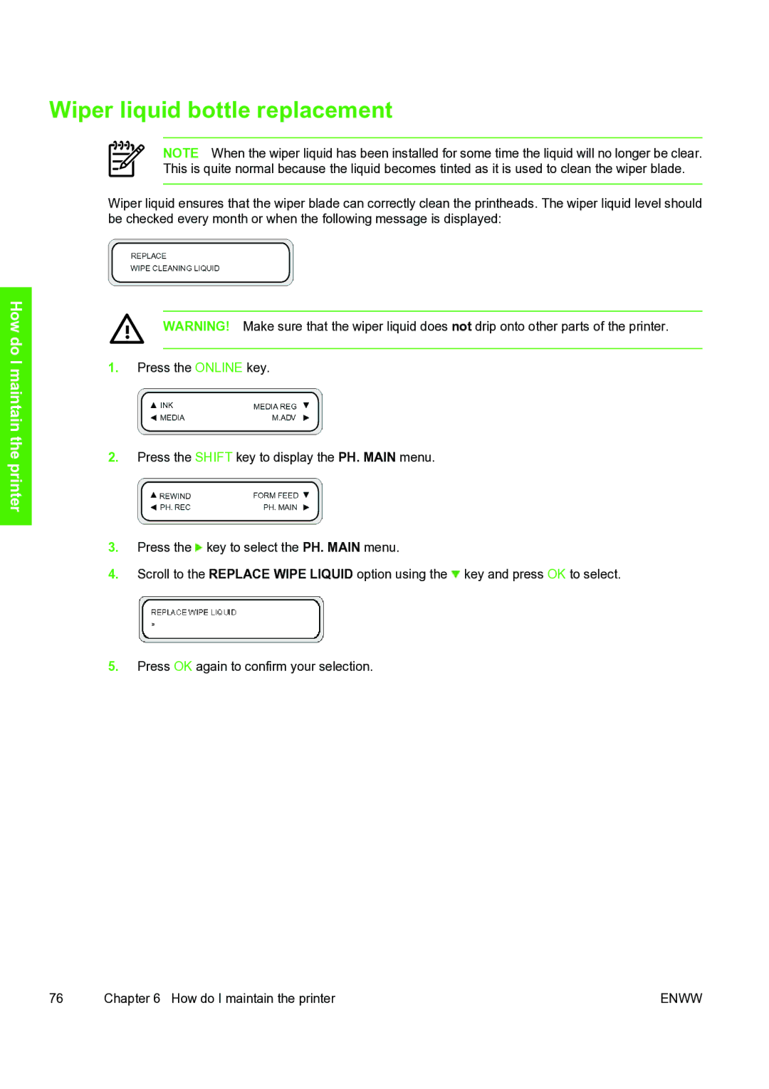 HP 8000s manual Wiper liquid bottle replacement 