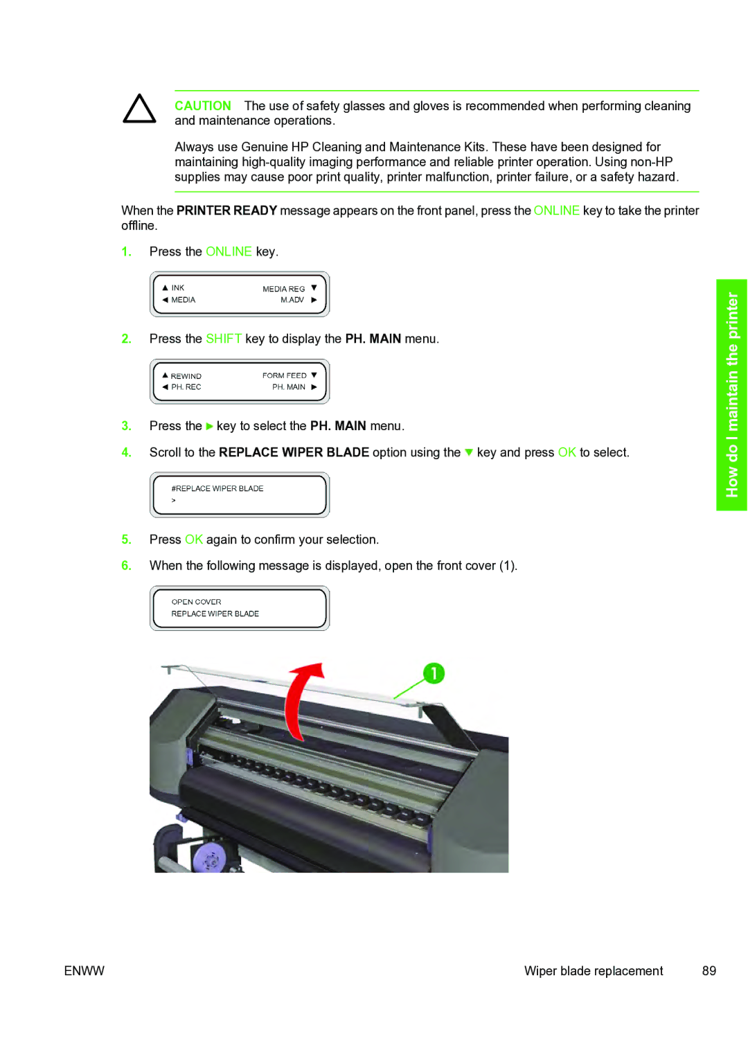 HP 8000s manual Wiper blade replacement 