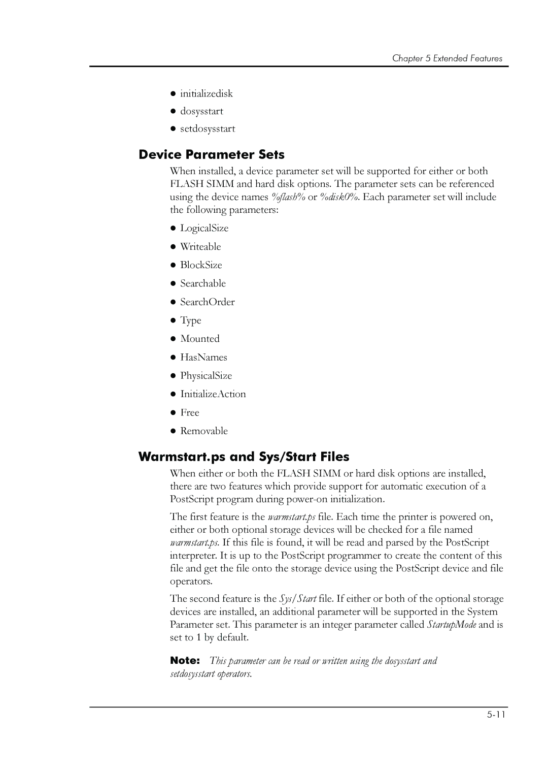 HP 8008N manual Device Parameter Sets, Warmstart.ps and Sys/Start Files 