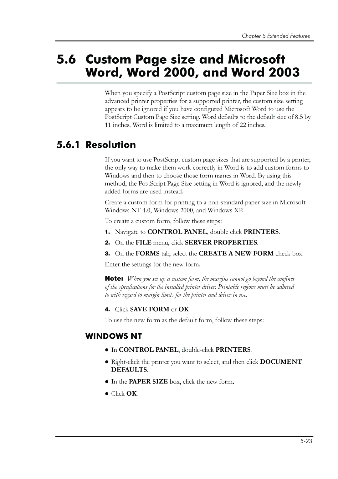 HP 8008N manual Custom Page size and Microsoft Word, Word 2000, and Word, Resolution 