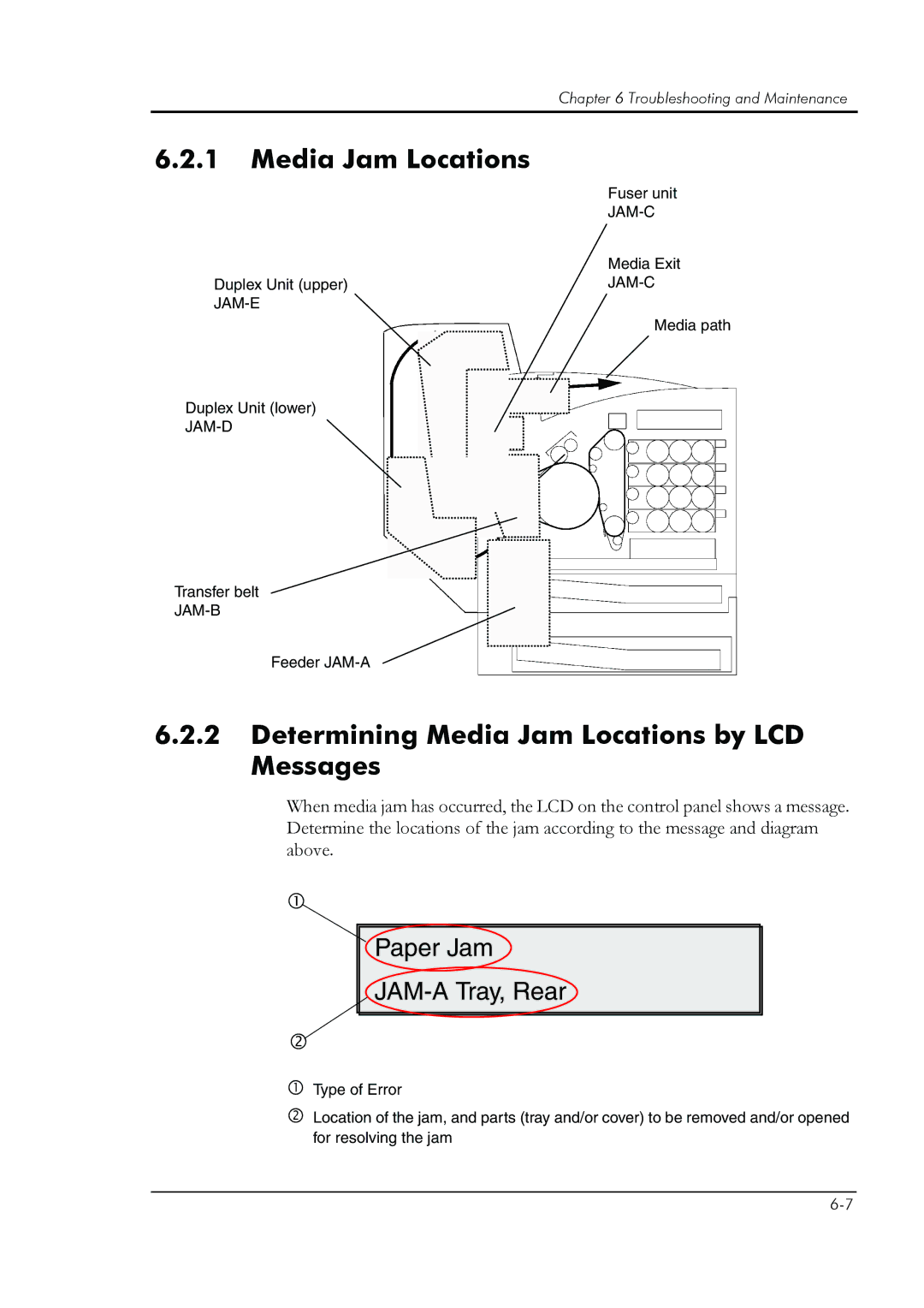 HP 8008N manual Determining Media Jam Locations by LCD Messages 