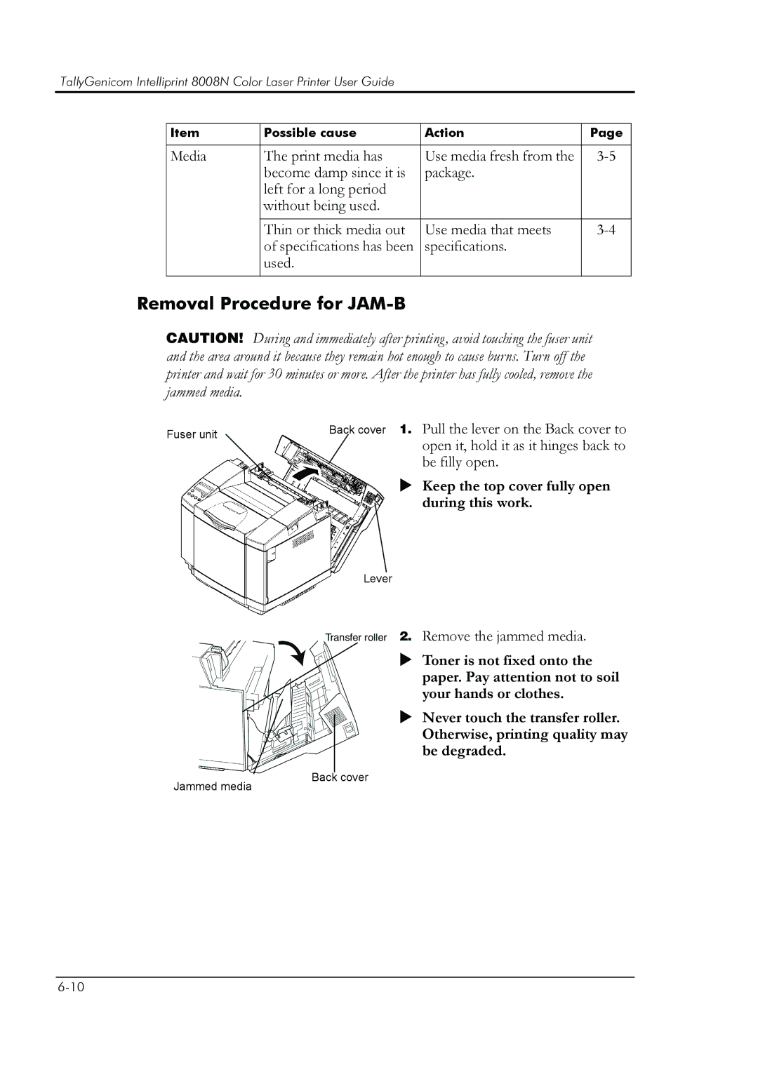 HP 8008N manual Removal Procedure for JAM-B 