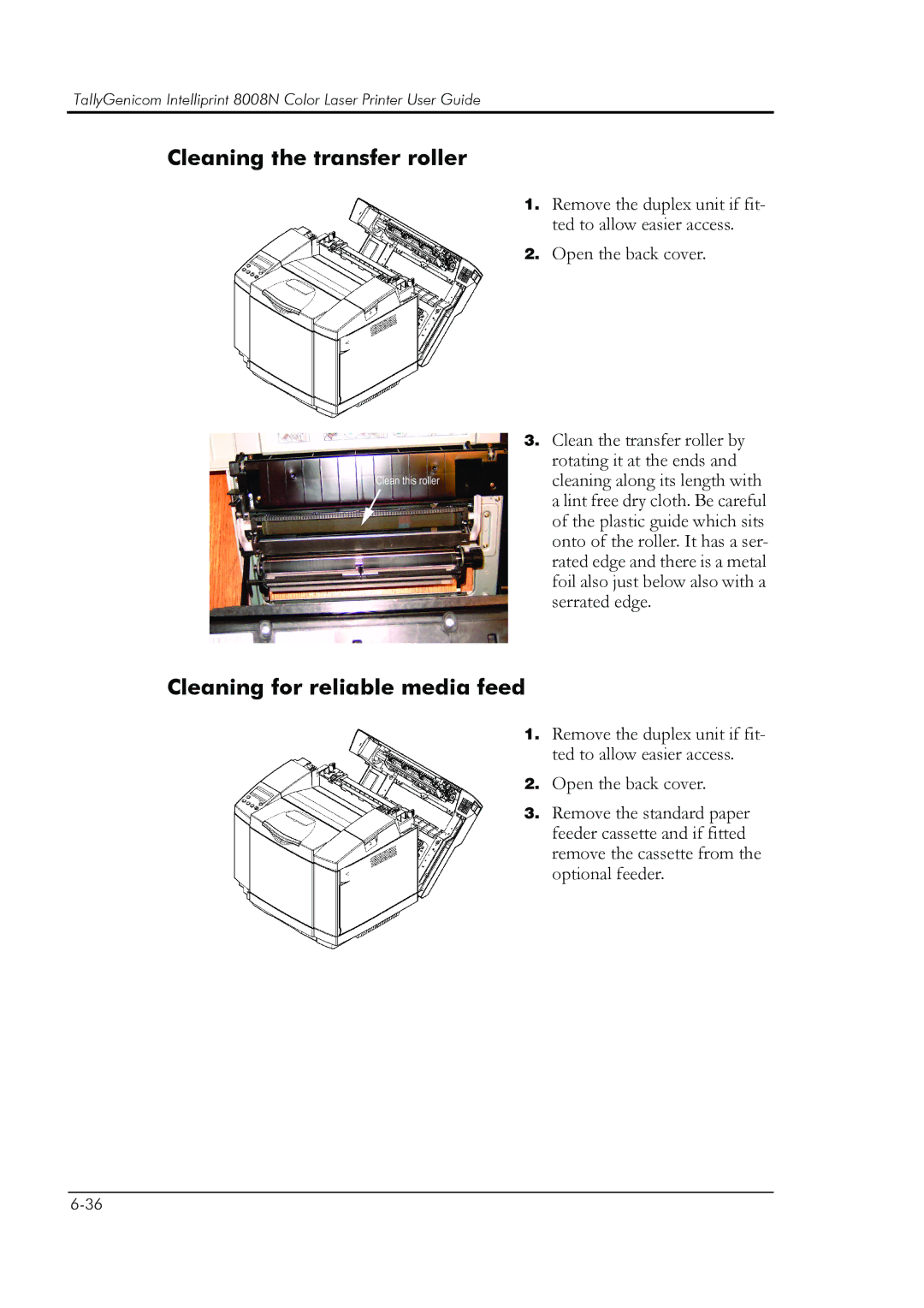 HP 8008N manual Cleaning the transfer roller, Cleaning for reliable media feed 