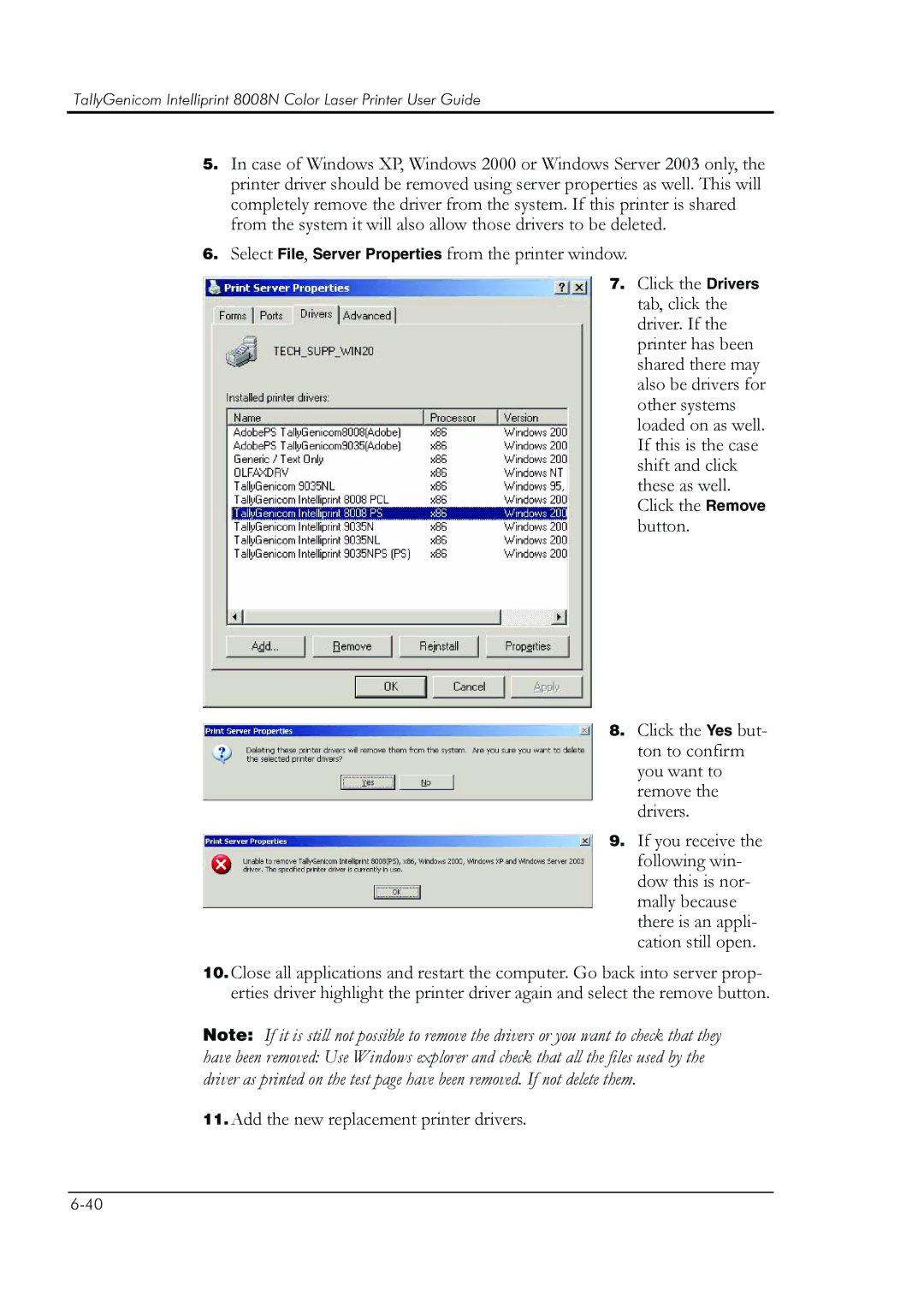 HP 8008N manual Add the new replacement printer drivers 