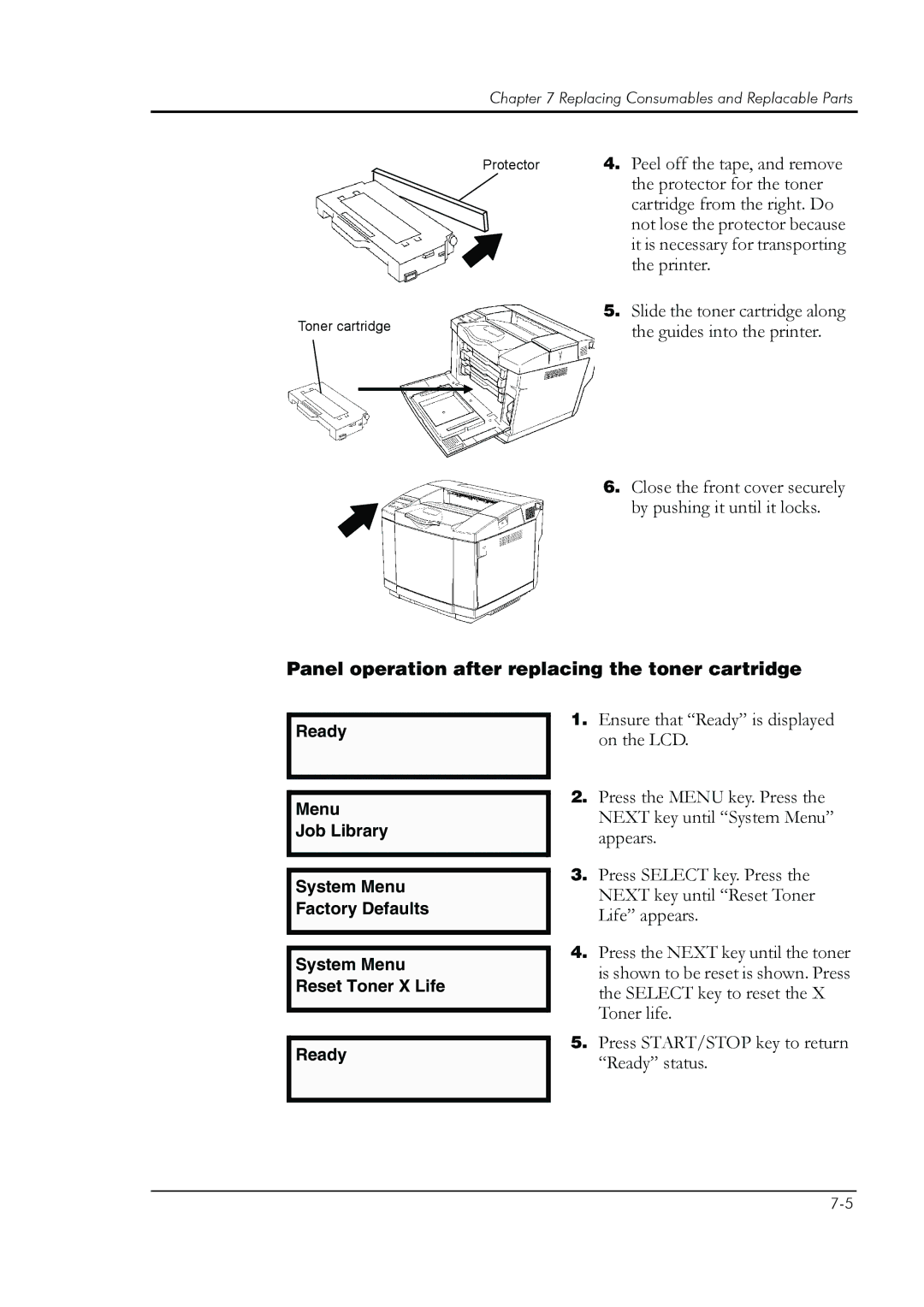 HP 8008N manual Panel operation after replacing the toner cartridge 