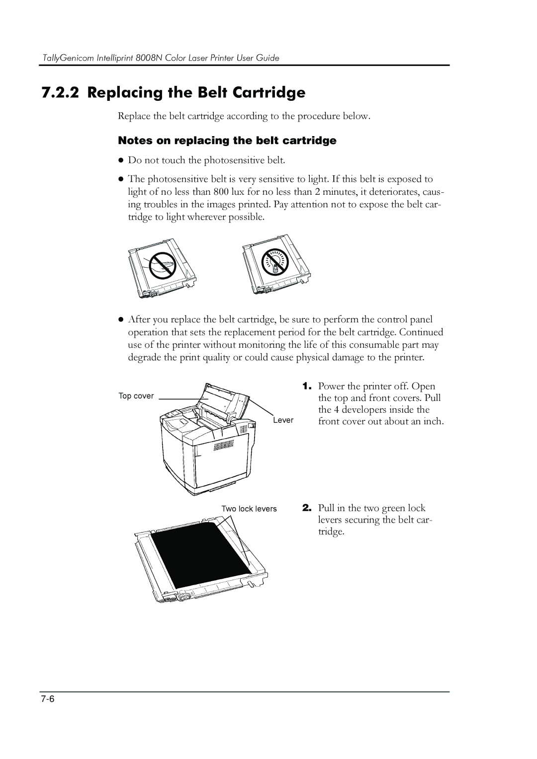 HP 8008N manual Replacing the Belt Cartridge 