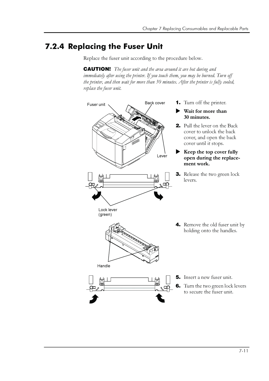 HP 8008N manual Replacing the Fuser Unit, Wait for more than 30 minutes 