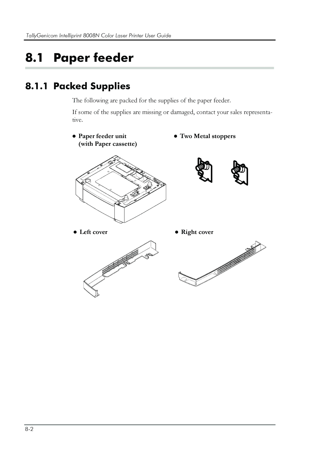 HP 8008N manual Paper feeder, Packed Supplies 