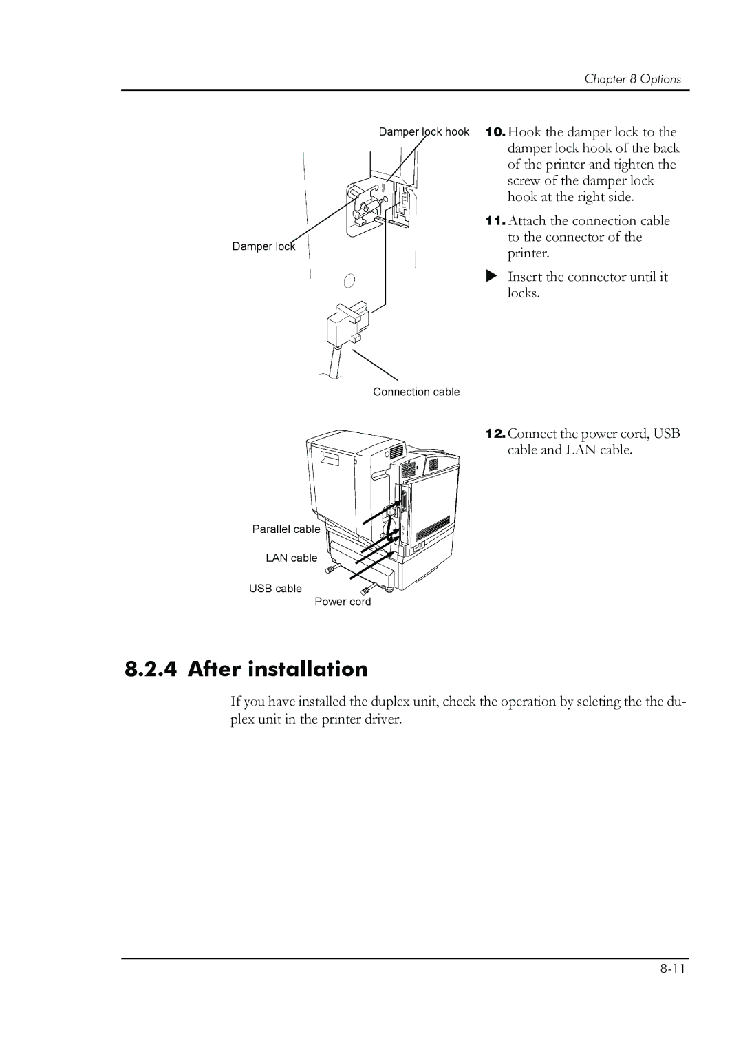 HP 8008N manual Damper lock hook 10. Hook the damper lock to 