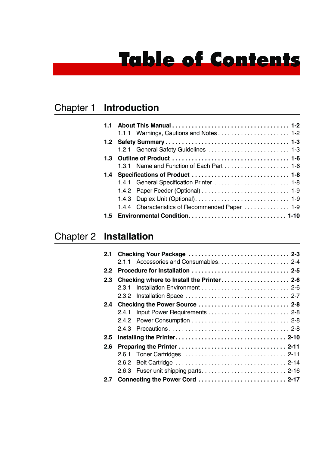 HP 8008N manual Table of Contents 