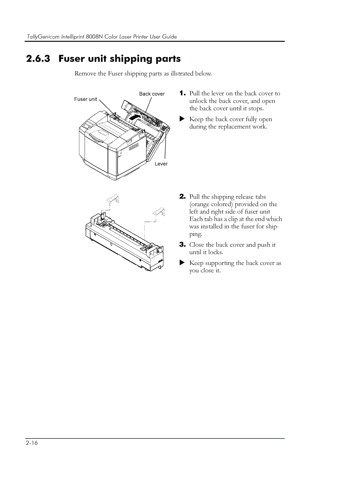 HP 8008N manual Fuser unit shipping parts 