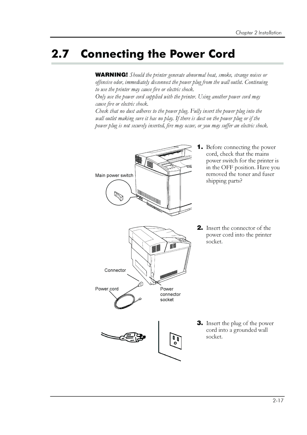 HP 8008N manual Connecting the Power Cord 