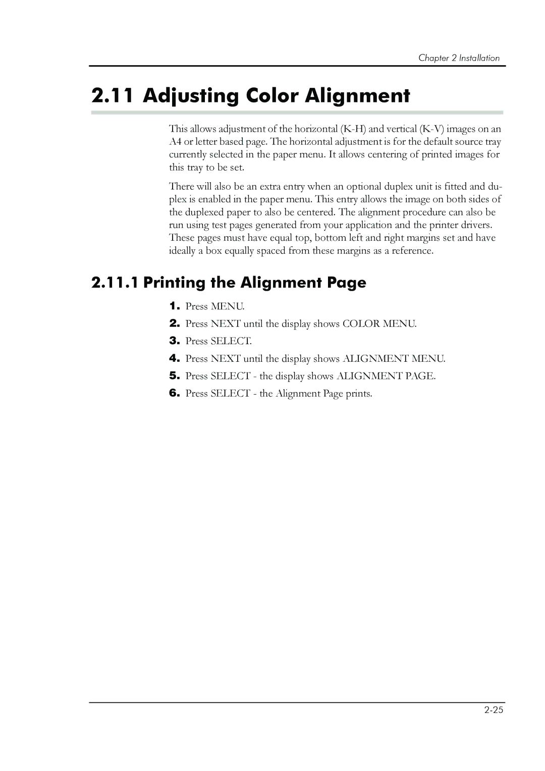 HP 8008N manual Adjusting Color Alignment, Printing the Alignment 