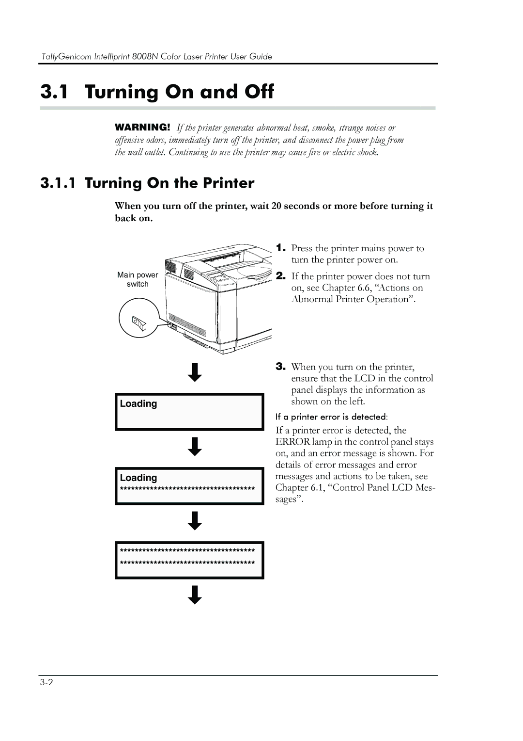 HP 8008N manual Turning On and Off, Turning On the Printer 