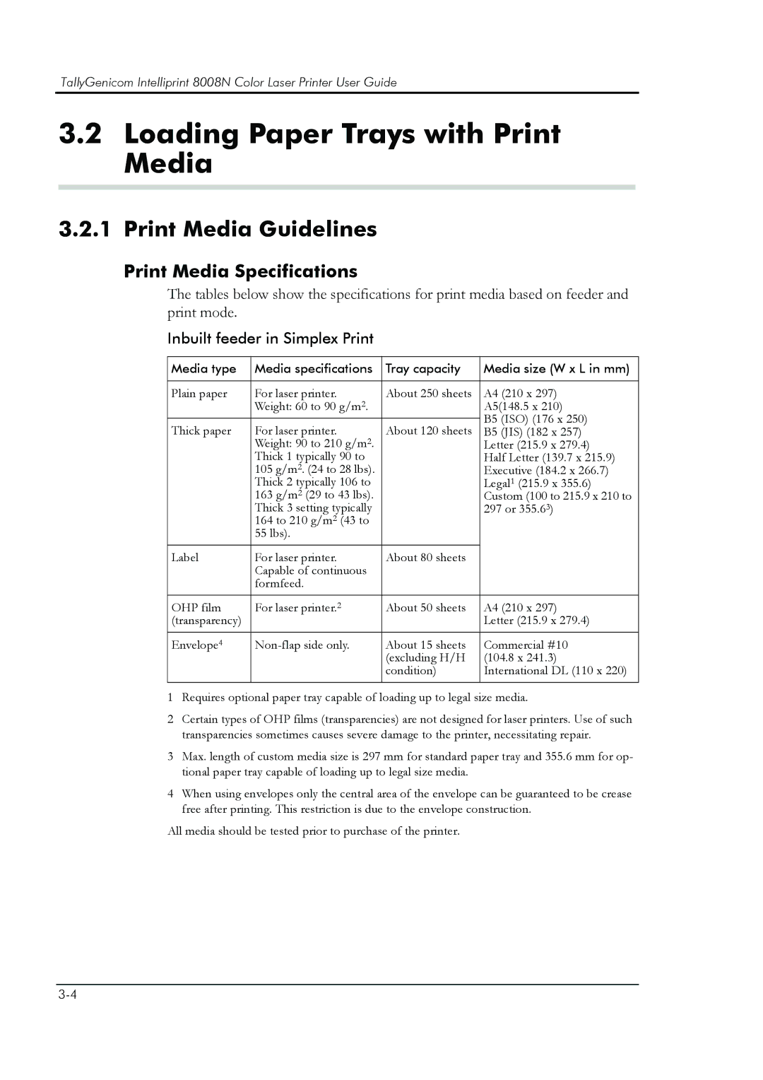 HP 8008N manual Loading Paper Trays with Print Media, Print Media Guidelines, Print Media Specifications 