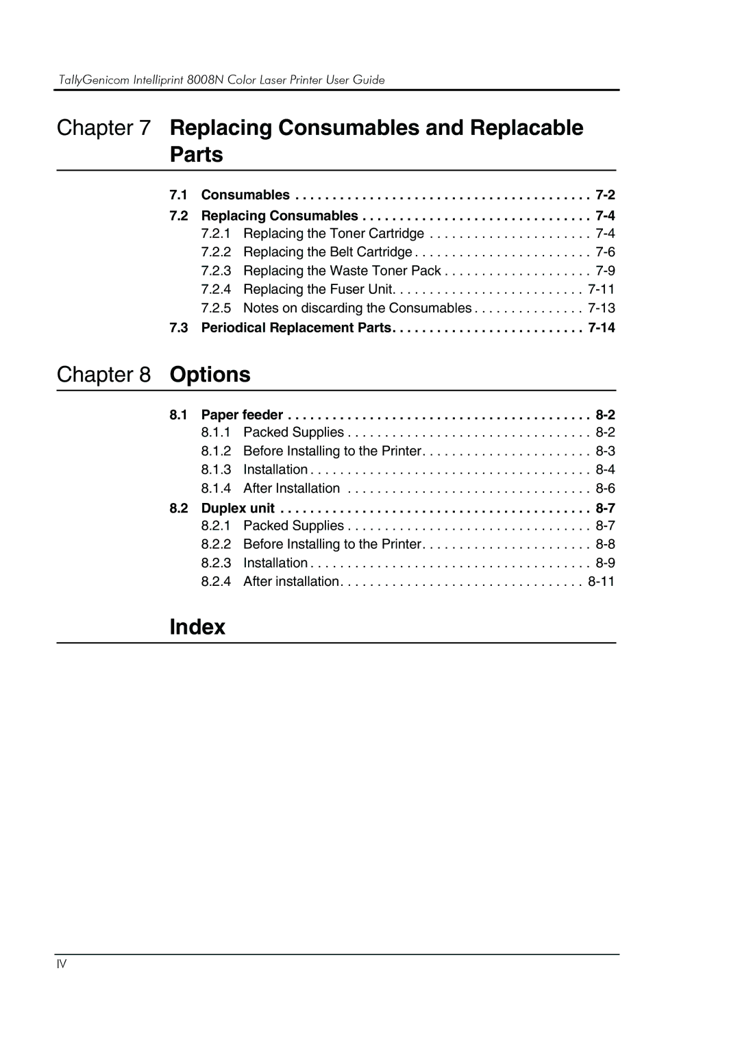 HP 8008N manual Index 