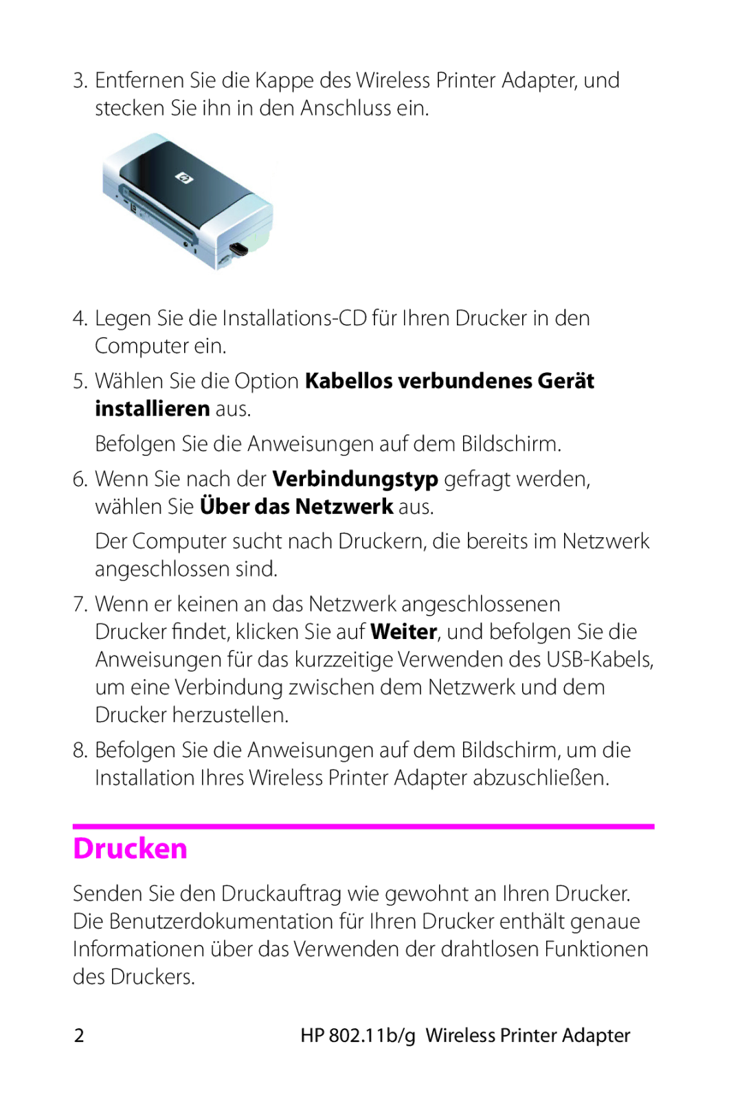 HP 802.11 b/g Adapter manual Drucken 