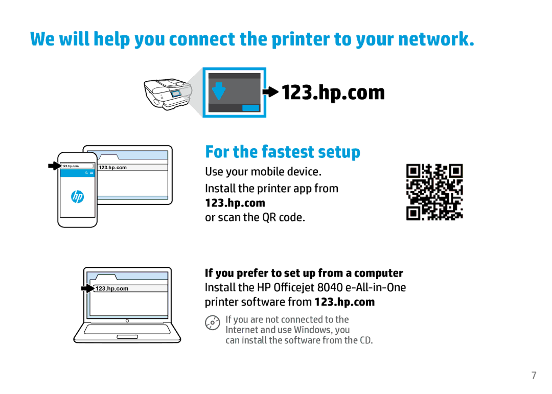 HP 8040 with Neat manual 123.hp.com, We will help you connect the printer to your network 