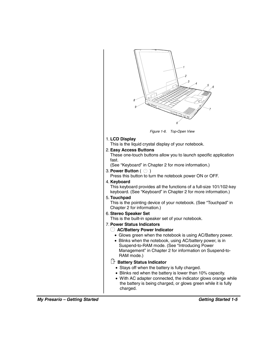 HP 80XL302 manual LCD Display, Easy Access Buttons, Power Button, Keyboard, Touchpad, Stereo Speaker Set 