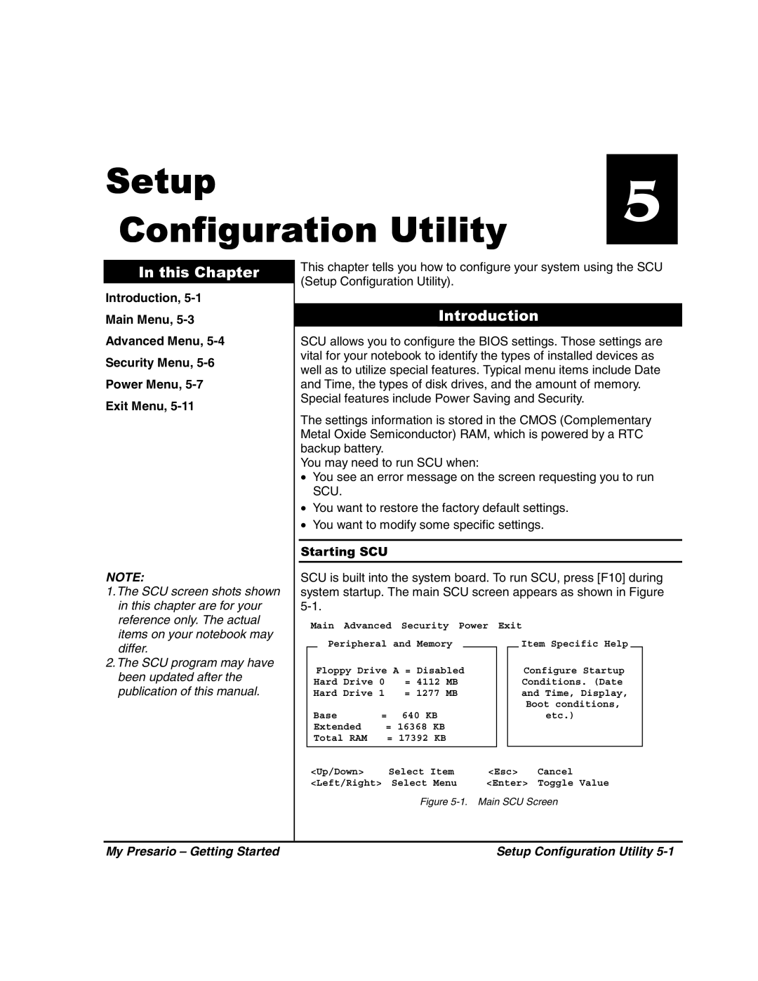 HP 80XL302 manual Setup Configuration Utility, Introduction, Starting SCU 